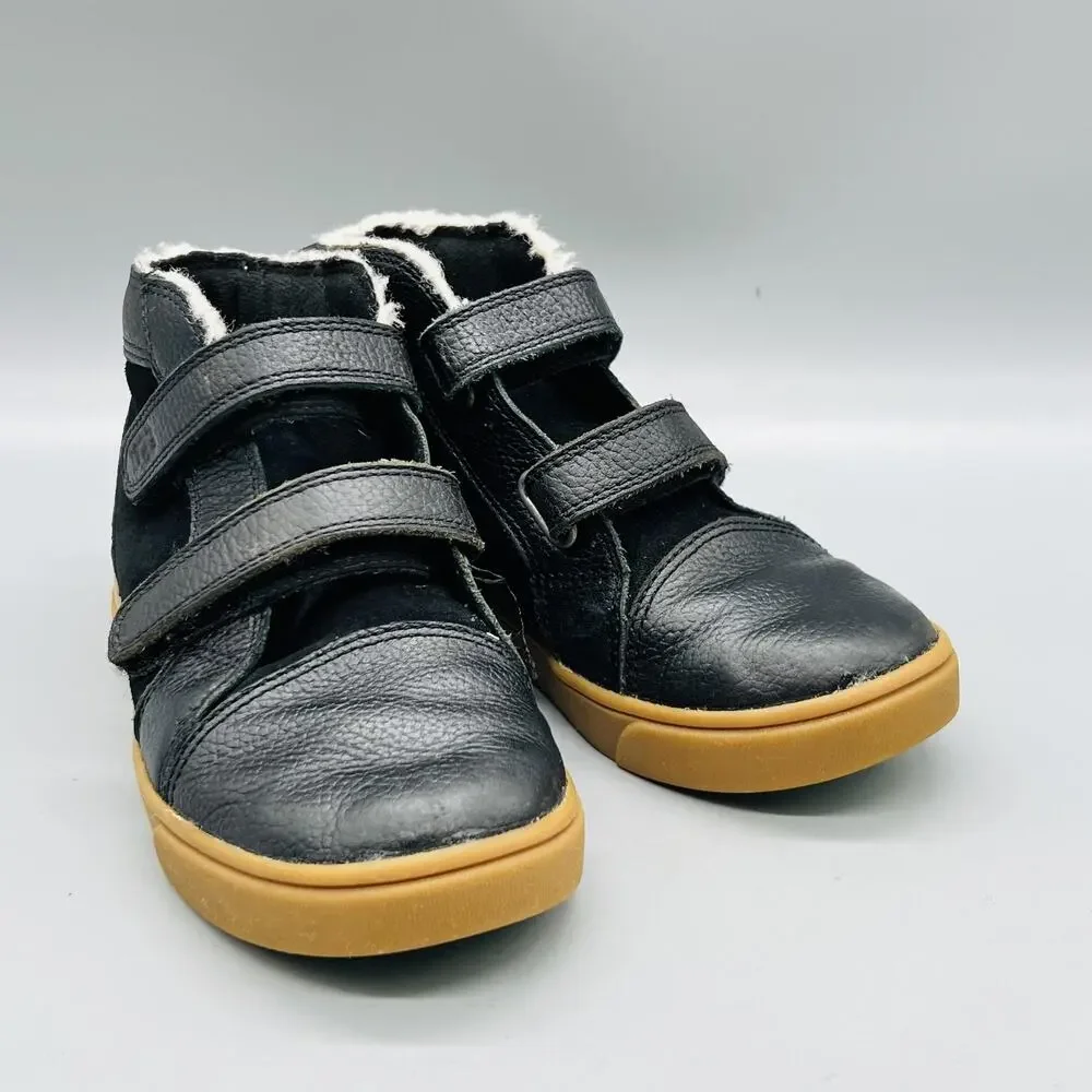 UGG Boots Boys 12 Black Leather Rennon II Hook & Loop High Top Shoes Winter